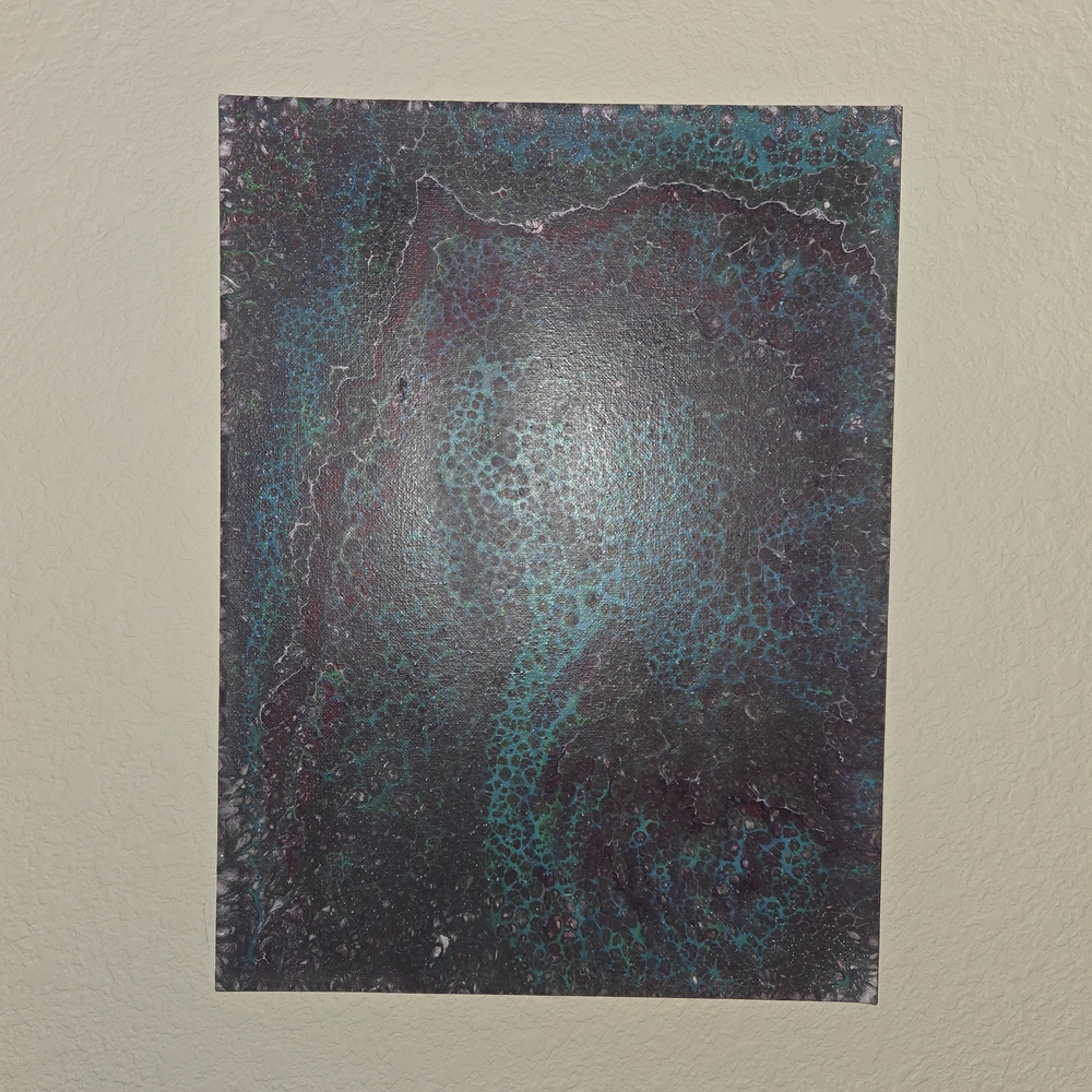 Modern Teal and Black Abstract Fluid Art Canvas